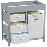 AIYAPLAY Wickeltisch mit 4 Schubladen, Wickelkommode für 0-12 Monate (max. 11kg), mit Matte, Säuglingspflege-Station für das Kinderzimmer, grau