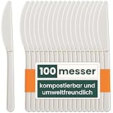 HAAGO - 100 Messer Besteck Set - Wiederverwendbares, spülmaschinenfestes Hochleistungsbesteck für Partys, Hochzeiten, Events, für heiße & kalte Speisen - Weiß 18cm / 7“