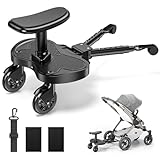 BugyKido Buggy Board für Alle Kinderwagen, Trittbrett für Kinderwagen Universal für Kinder von 2-6 Jahren(25KG), Kiddy Board mit Sitz, Mitfahrbrett Kinderwagen Universal (Schwarz)