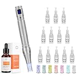 Elektrische Microneedling Pen mit 7 Farben Licht, DermaPen Einstellbar 0-2,5mm mit LCD Bildschirm und 6 Stufen, Mit Hyaluron Serum Hochdosiert (12 Patronen)