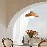 SSNCcNC Holzmaserung Esszimmerlampe Modern Harz Pendelleuchte Schlafzimmer Pendellampe Minimalismus Nachttisch Kronleuchter für Loft G9 Ø32*16cm