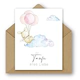 Pusteblume Grusskarten 2 x Taufkarte mit Kaninchen auf der Vorderseite im Aquarellstil gemalt - Hergestellt aus recyceltem Papier Karte Taufe (2 Stück)