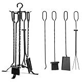 Kaminbesteck Schwarz, 5-teilig Schürhaken Kamin, 65CM Kaminbegleiter-Set, Ofenbesteck Kaminbesteck mit Schaufel, Besen, Schürhaken, Zange & Halter, Kaminwerkzeug für Ofen,Kamin-Werkzeugständer