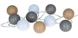 levandeo 10er Lichterkette LED Kugeln Lampions Baumwolle Braun Grau Weiß Cotton Girlande Deko Cottonballs