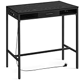 VASAGLE Bartisch, Schreibtisch, Stehtisch mit AC-Steckdosen und USB-Anschlüssen, Arbeitstisch mit Flexibler Schublade, 40 x 120 x 105 cm, für Schlafzimmer, Wohnzimmer, ebenholzschwarz LBT029B02V1