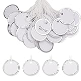 50 Stück Anhängeschilder Rund, 31mm Runde Papieranhänger Leere Metallanhänger Schlüsselanhänger mit Schnüren für Gepäck Rucksäcke DIY Türschlüssel (Weiß)