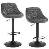 WOLTU Barhocker Tresenhocker, Gute gepolstert, Samt, Höhenverstellbar, Drehbar, 2 x Hocker, Dunkelgrau