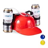 Relaxdays 1 x Party Trinkhelm, Helm mit Schlauch, für 2 Dosen Bier, Spaßartikel Fasching u. Fußball, lustiger Bierhelm, rot