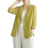 Generisch Sommerjacke Damen Leicht Lang Leinen - Damen Jacke Baumwoll-Leinen Freizeitjacke Freizeit Temperament Blazerjacke Mit Taschen Locker Übergangsjacke Tüll Übergangsjacke