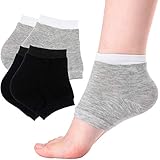2 Paar Open Toe Feuchtigkeitsspendende Gel Ferse Baumwolle Socken Spa Socken für Männer oder Frauen Fußpflege, rissige Fersen, trockene Füße, Fußschwielen, abgestorbene Haut, Schwarz, Grau