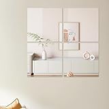 Hode Klebespiegel Spiegelfolie Spiegelfliesen Selbstklebend, Acryl Spiegel Zum Kleben für Schrank Die Wand Kinderzimmer Schrank Tür, 20x20cm 4 Stücks