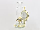 Öllampe aus Glas mit Reflektor – Vintage-Tischlampe mit Goldmetall & Glaszylinder – Petroleumlampe im klassischen Stil für Dekoration oder Notlicht