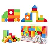 deAO Schaumstoff Bausteine 131 Teilig - Weiche & Sichere Bausteine für Kleinkinder, Lernspielzeug für Kinder, Bauspielblöcke Set Formen zum Bauen von Häusern, Tieren