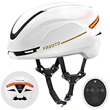 Favoto Rennradhelm Fahrradhelm Damen Herren - Intelligenter Fahrradhelm 3 Rücklichtmodi Fernbedienung EPS In-Mould-Technologie Weiß L(57-61cm)