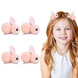 4 Stück Hase Plüsch Haarspangen Dekor, 2025 Neuest Haarspangen Hase, Kaninchen Haarklammer Damen, Haarspange Mädchen für Party Hochzeit Halloween Karneval Maskerade Make up (Rosa)