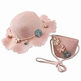 Strohhut Und Kleine Tasche Set,Mädchen Kinder Sommer Sonnenhut,Sonnenhüte mit Blumendekoration,Strandhut Outdoor Aktivitäten Für Den Tourismus Urlaub Reise Strand Outdoor Aktivitäten