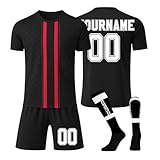 Personalisiertes Fußballtrikot für Kinder Herren Jungen Football Trikot Heim-Fußballtrikot-Set Tshirts Shorts und Socken Sportanzug Fußballtrikot-Set mit Eigenem Namen Nummer