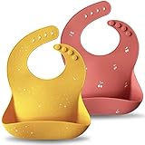 Moonkie Silikon Lätzchen Baby 2er-Set, BPA-frei Abwaschbar Baby Lätzchen Wasserdicht Weich Langlebig Verstellbare Silikon Lätzchen für Babys und Kleinkinder (Mustard/Warm Pink)