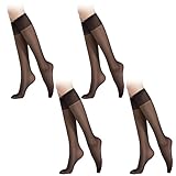 4 Paar Damen Kniestrümpfe Schwarze Nylonstrümpfe 20D Nylon Feinstrümpfe Dünne Anti-Haft Kniestrümpfe geeignet für Damen Mädchen