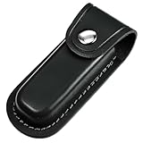 AOZUO Messertasche Leder für Gürtel,12.5cm Messerscheide Leder,Aschenmesserscheide Faltbar Taschenmesseretui Tragbare Tasche Messer Lederholster mit Schnappverschluss Gürtelschlaufe(Schwarz)