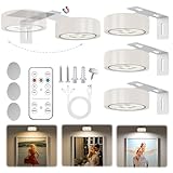 Bildbeleuchtung Kabellos mit Fernbedienung Drehbar,3 Stück Magnetisches LED Bilderleuchte Dimmbar & Wiederaufladbar,Bild Licht 3 Lichtfarben,Bilderrahmen Licht, Bilderlampe für Wand, Regal, Bilder