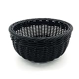 nanologi Mehrzweck-Korb, Rund Eierkorb, Picknickkorb, Durchmesser: 21,5 cm, Geeignet für Hotel und Gastronomie, Geflochtener Mehrzweck Korb Kunststofffaser, Obstkorb, Brotkorb, Geschenkkorb - Schwarz