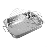 TDCuizent Edelstahl-Bräter mit Rost, tiefes Back- und Bratblech mit Griffen, hochglanzpoliert, Backgeschirr für Truthahn, Gemüse, Aufläufe, Grillschale für Küche, Kochen (36 x 26 x 6 cm)