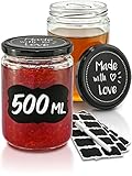 Praknu 12er-Set Einmachgläser mit Schraubdeckel 500 ml - Marmeladengläser mit Schraub-Deckel - Mit Etiketten & Stift - Luftdicht - Spülmaschinenfest - Ideal zum Verschenken
