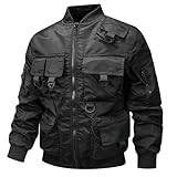 Arbeitsjacke Herren Leichte MilitäR Jacke üBergangsjacke Fliegerjacke Bomberjacke Mit Brusttasche Und Stehkragen Ohne Kapuze Wanderjacke Retro Einfarbig Cargojacke Outdoorjacke Mit Knopfleiste