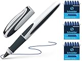 Schneider 187807 Ray Tintenroller (Nachfüllbar mit Standard Tintenpatronen, geeignet für Rechts- und Linkshänder) (Roller inkl. 18 Patronen, tiefblau/hellgrau)