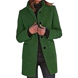 Wollmantel Damen Winter Mantel Lang Wintermantel Elegante Damenmantel Casual Tweed Übergangsjacke Einfarbig Freizeitjacke Stehkragen Jacke Mit Knöpfen Winterjacke Frauen Mit Taschen Wolljacke