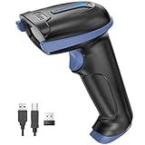 Tera Barcode-Leser kabellos und kabelgebunden mit Batteriestandsanzeige, Barcode-Scanner digital Bedruckt, 1D 2D QR Handbrause tragbar Plug and Play, Modell D5100 Blau