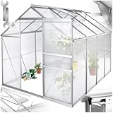 tectake® Aluminium Gewächshaus, 250x185x195 cm, Treibhaus, Tomatenhaus, Frühbeet, Pflanzenhaus, UV beständig, 4 mm Platte, Schiebetür & Dachfenster, Schutz vor Kälte, Regen und Frost - ohne Fundament
