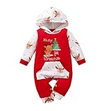 Saeevima Baby Jungen Mädchen Weihnachten Strampler Kapuze Langarm Mein erster Weihnachten Unisex Schlafstrampler Neugeborene Weiche Overall Bodysuit Jumpsuit Kleidung (Rot, 6-9 Months)