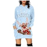 Damen-Sweatkleid, Pullover, Winter, große Größe, Fleece, Weihnachtsstimmung, Eleganz, Weihnachten, für Mahlzeiten, Party, Glück, Feiertage, perfekte Aufmerksamkeit für alle Animationen, Hellblau