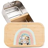 Kidsmood- Personalisierte brotdose mit Bambusdeckel, Individuelle Edelstahl lunchbox für kinder mit Wunschnamen, Ideal für Schule und Kindergarten, personalisierte Geschenke Kinder