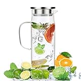 ITECHNIK 1.5L Wasserkaraffe aus Glas,Wasserkrug mit Versiegeltem Deckel,Hitzebeständig Wasserkocher,für Heißes/Kaltes Wasser, Wein,Eistee und Saftgetränke