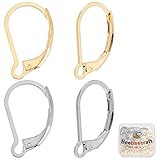 Beebeecraft 1 Box 100 Stück Ohrring Haken 24 Karat vergoldet Plattierte & Edelstahl Elegante französische Ohrhaken 16,5x10x2mm austauschbar baumelnd für Schmuckherstellung