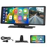 Podofo 10.26 Zoll IPS Tragbares Autoradio mit Kabelloses A-pple Carplay Android Auto Recorder Bildschirm，7-32V Touchscreen mit Sprachassistent/Bluetooth/FM Transmitter/AUX/GPS Navigation/Airplay