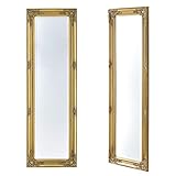 [en.casa] Wandspiegel Livorno Ganzkörperspiegel 118 x 29 cm Barockspiegel groß rechteckig Rahmen aus Eukalyptusholz Schlafzimmer Flur Goldfarben