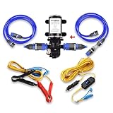 CAMPLUX 12V Wasserpumpe 6L/min, Selbstansaugende Druckwasserpumpe, für Wohnwagen, Boot, Heißes Wasser System, 4.5 Bar/ 65 PSI Schwarz