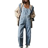 Damen Latzhose Ärmellos Locker Geschnitten Lässig Lange Overalls Baggy Denim Jeans Hosen für Frauen Mädchen Slingbacks (Hellblau, XXL)