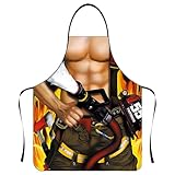 GXGM 1 Stück Grillschürze lustig,Grillschürze für Männer,Kochschürze Küchenschürze, Lustige Schürze Wasserdichte,Geschenk für Männer Party Costume Grill (Feuerwehr)