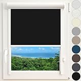 Kassettenrollo Thermorollo Verdunkelungsrollo Fenster Rollo mit Kassette und Führungsschienen zentimetergenaue Maßanfertigung Montage zum Kleben ohne Bohren Silberne Beschichtung Farbe Schwarz