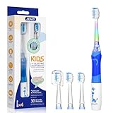 Seago Elektrische Zahnbürste Kinder ab 3-12 jahre Kinderzahnbürsten mit Farbigem Licht Smart Timer 4 Weich Bürstenköpfes Wasserdicht Baby Schallzahnbürste für Mädchen Jungen SG-977 (Neu Blau-DE)