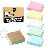 OfficeTree 500x Lernkarten A8 5 Farben - Karteikarten mit Ring und Aufbewahrungsbox - Vokabel Karteikarten A8 liniert - Lernkarteikarten für Prüfungen & Notizen - Vokabelkarten A8 - Flashcards