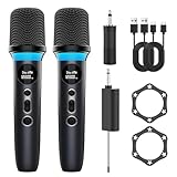 CARUDI Zwei Mikrofone, dynamische Hand funkmikrofon mit wiederaufladbarem Empfänger, One-Touch-Stummschaltung, 40 Stunden Akkulaufzeit, 200FT Übertragungsreichweite, ideal für Sing, Hochzeiten und DJ