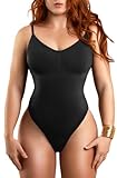 Glamhug Shapewear-Body für Damen, Bauchkontrolle, nahtlose Taille, formender Body Shaper – Tanga-Body, Schwarz, XL