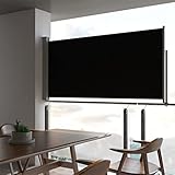 PABURNI Seitenmarkise Seiten Balkon-Sichtschutz Ausziehbare Markise Balkonfächer für Garten Terrasse Balkon Küche UV- und Witterungsbeständig Schlichte und Stilvolle Schwarz 300x120 cm