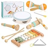 Musikinstrumente für Kinder ab 1 Jahre, 6 in 1 Holz Montessori Spielzeug mit Xylophon, Tamburin, Baby Musikspielzeug, Lernspielzeug Instrumente Kinder Geschenk für Jungen & Mädchen 1-3 Jahren